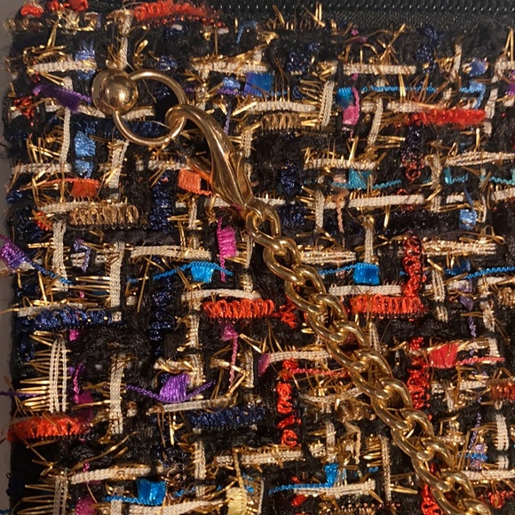 Tweed Make up Case crossbody chain attached Zipper - Picture 3 of 5